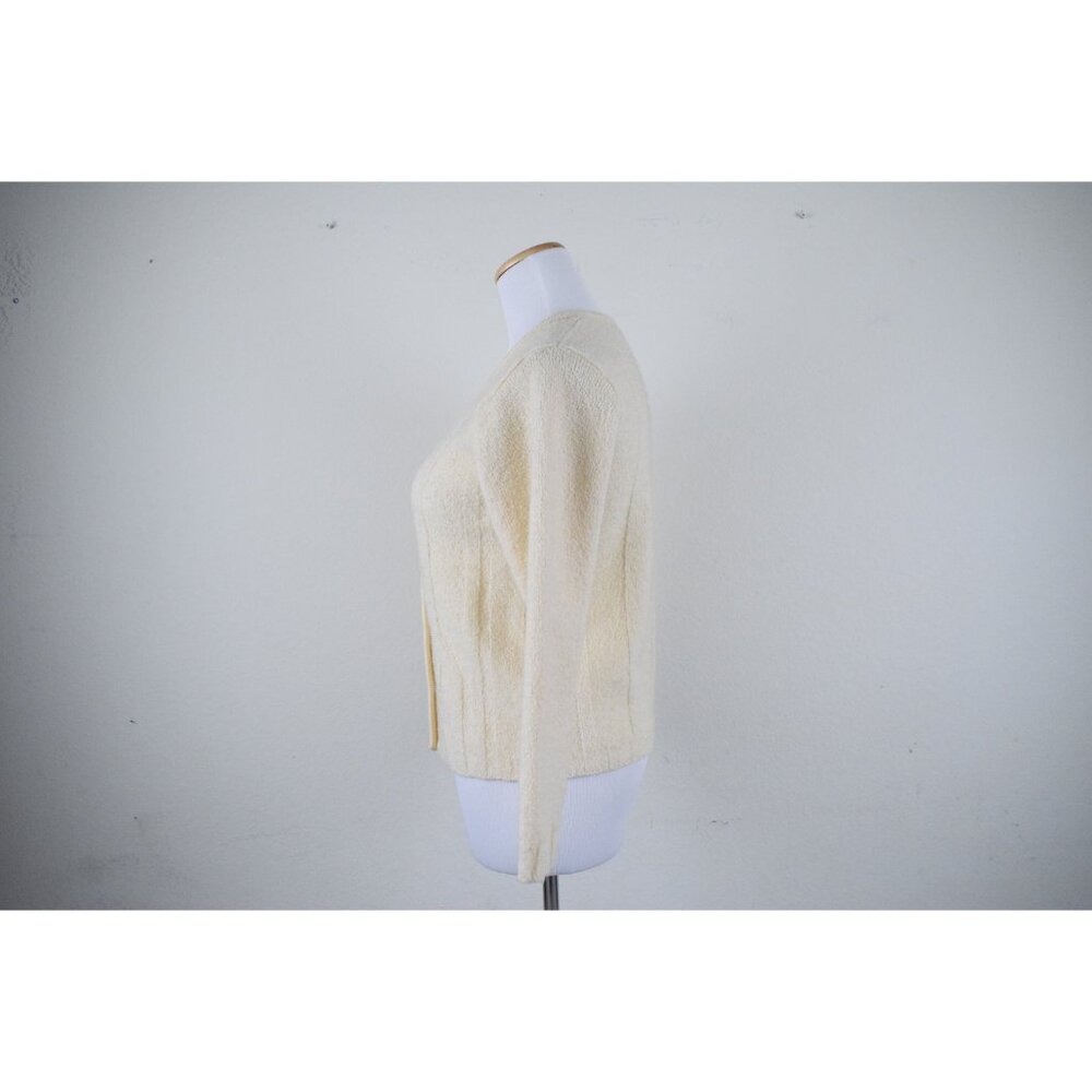 Vintage Cropped Cream Cardigan |‎ 80's acrylic-wool cable knit sweater - Picture 2 of 10